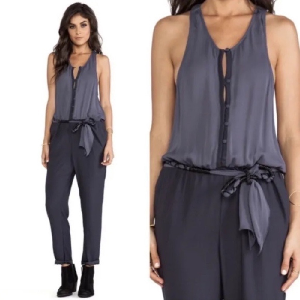 Free People Angelica Slouch Button Racerback Slate Blue Jumpsuit Size M - Picture 2 of 15